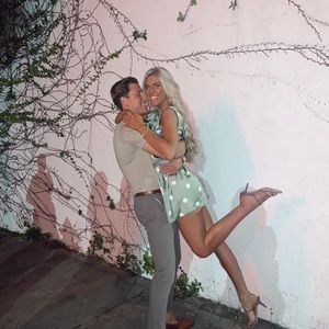 Green polka dot silk romper